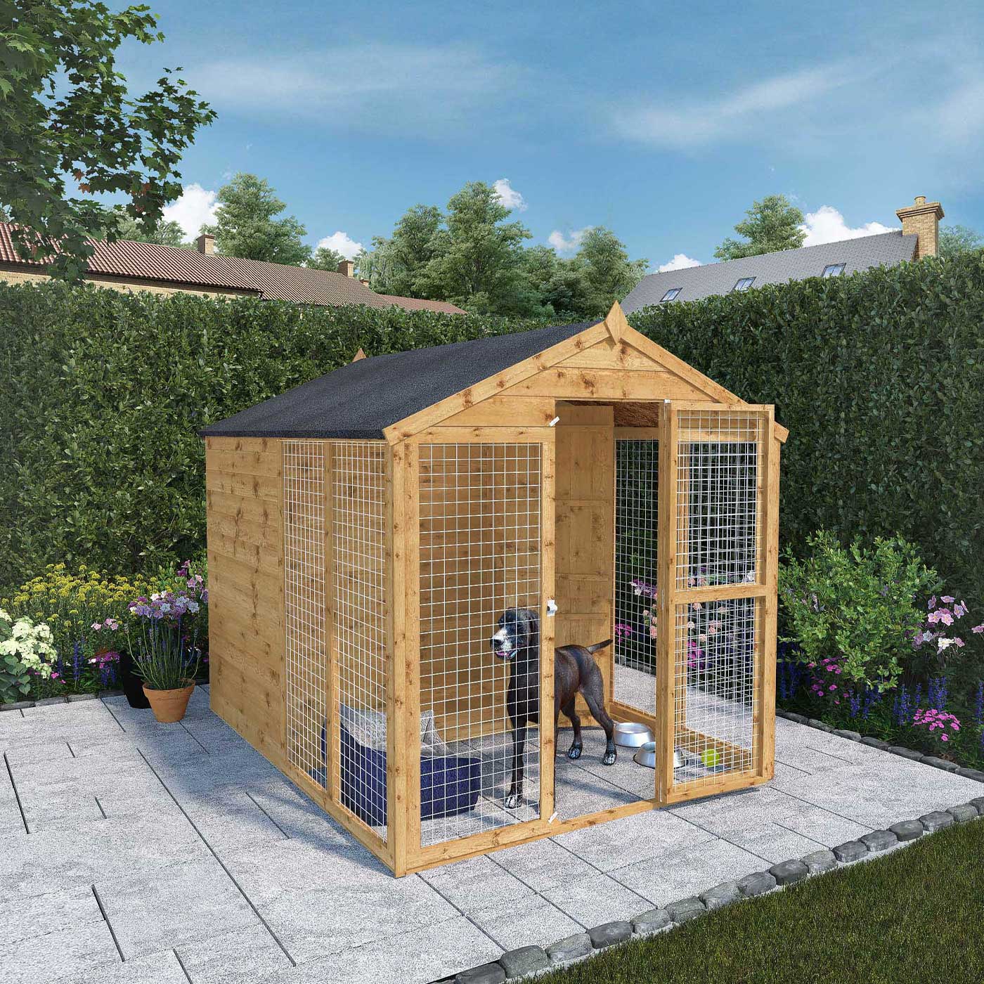 Metal dog kennel run installation in London